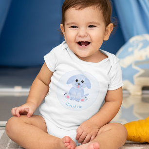 Baby Boy Blue Puppy Personalized Bodysuit
