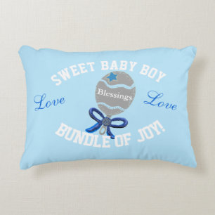 Baby Boy Blue Rattle Birth Stats Accent Pillow