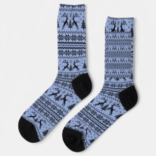Baby Boy Blue Reindeer Sweater Looking Christmas Socks