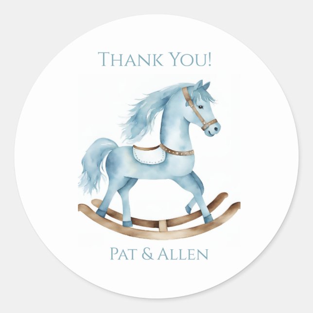 Baby Boy Blue Rocking Horse Stickers mignonne (Devant)