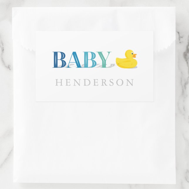 Baby Boy Blue Teal Rubber Duck Baby Shower Favour Sticker (Bag)