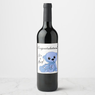 Baby Boy Blue Teddy Bear Bottle Label Personalize