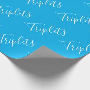 Baby Boy Blue Triplet Boys Script  Wrapping Paper