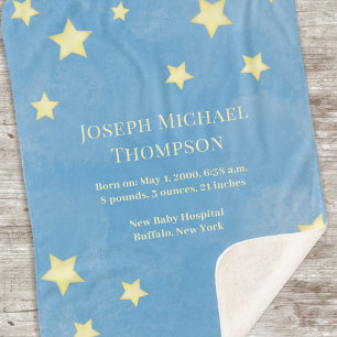 Baby Boy Blue Watercolor Whimsical Cute Stars  Sherpa Blanket