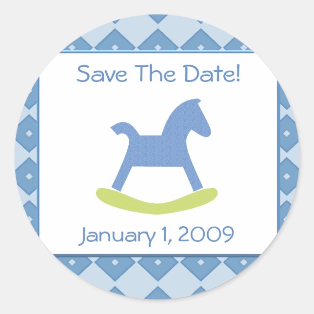 Baby Boy Blue & Yellow Rocking Horse Stickers (Front)