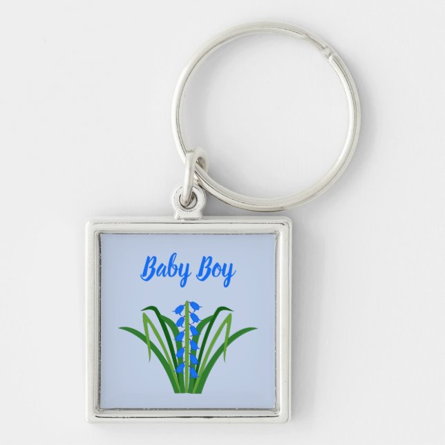 Baby Boy Bluebell Flowers Spring Custom Keychain (Front)