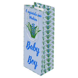 Baby Boy Bluebell Flowers Spring Custom Wine Gift Bag