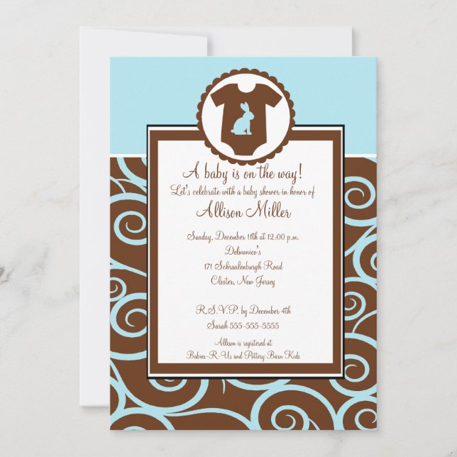 Baby Boy Bodysuit Swirl Boy Invitation Baby shower (Devant)