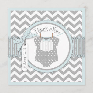 Baby Boy Bow Tie Chevron Print Thank You Card