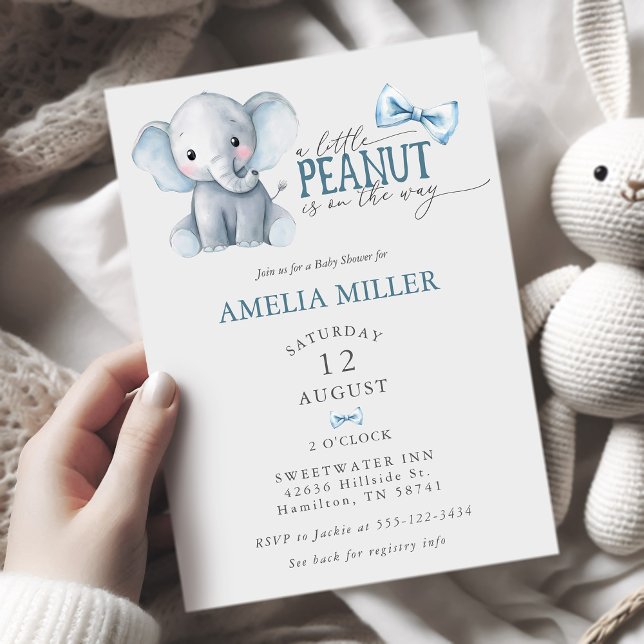 Baby Boy Bowtie Watercolor Elephant Baby Shower Invitation (Baby Boy Bowtie Watercolor Elephant Baby Shower Invitation)