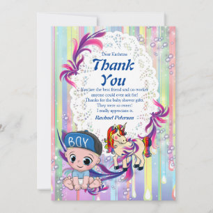 Baby Boy Bubbles & Unicorns Carte de remerciements