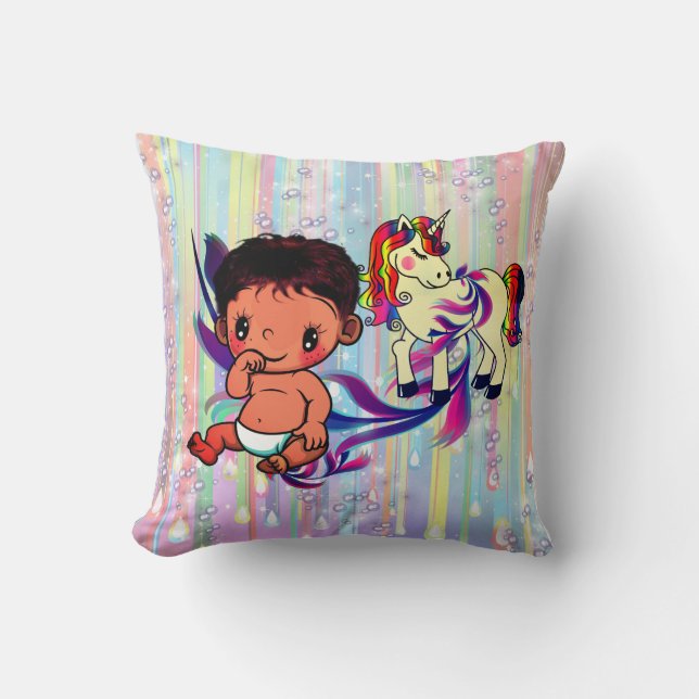 Baby Boy Bubbles & unicorns Throw Pillow (Front)