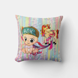 Baby Boy Bubbles & unicorns Throw Pillow