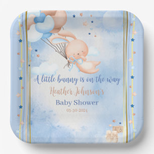 Baby Boy Bunny Baby Shower Paper Plate