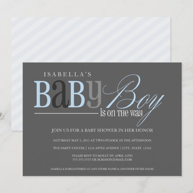 Baby Boy | Charcoal Invitation (Front/Back)