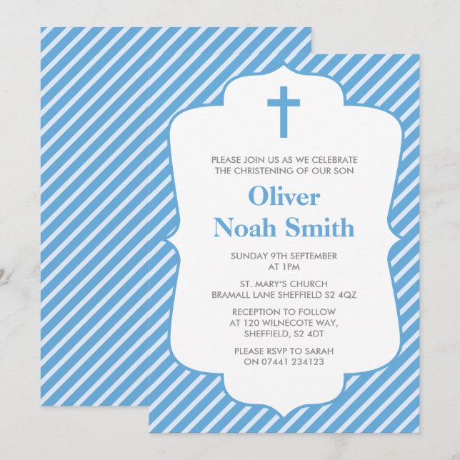 Baby Boy Christening/Baptism Invitation (Front/Back)