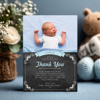Baby Boy Christening Thank You Card