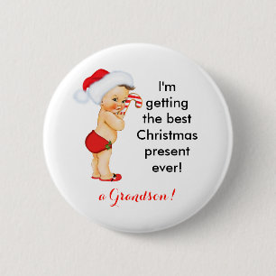 Baby Boy Christmas Announcement Customizable 2 Inch Round Button