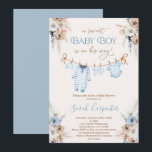 Baby Boy Clothes Baby Shower Invitation<br><div class="desc">Baby Boy Clothes Baby Shower Invitation,  Blue pampas boho boy invitation</div>