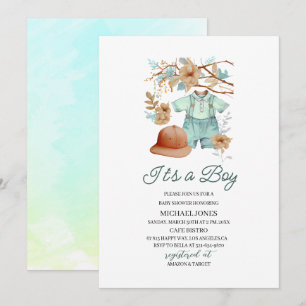 Baby boy cloths watercolor Baby Shower Invitation