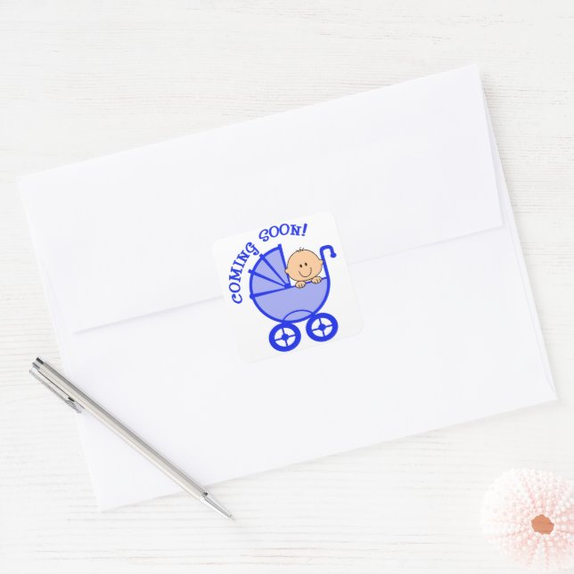 Baby Boy Coming Soon Square Sticker (Envelope)