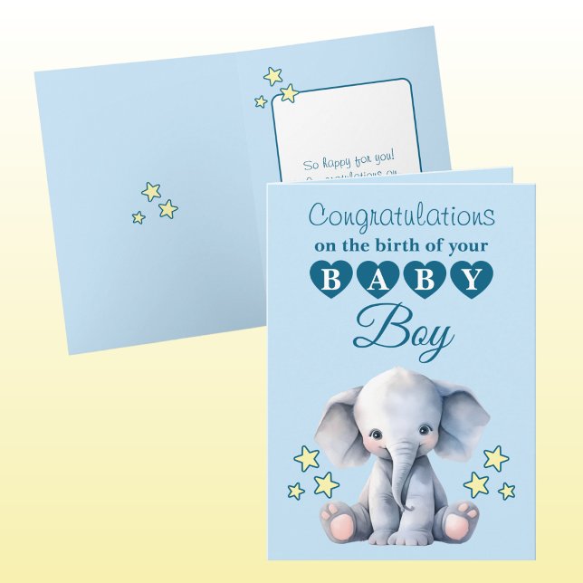 Baby boy congratulations elephant blue card (Creator Uploaded)