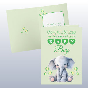 Baby boy congratulations elephant green card