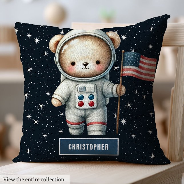 Baby Boy Coussin avec Space Teddy Bear Nom personn (Baby Boy Pillow with Space Teddy Bear Custom Name)