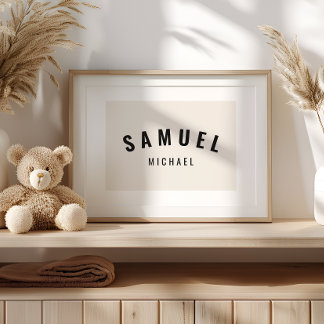 Baby Boy Custom Name Print Minimalist Neutral Art