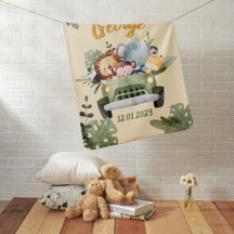 Baby Boy Cute Jungle Animals in the Car Blanket