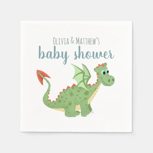 Baby Boy Cute Magical Green Dragon Baby Shower Napkin (Front)