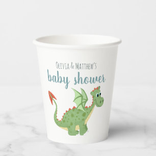 Baby Boy Cute Magical Green Dragon Baby Shower Paper Cups