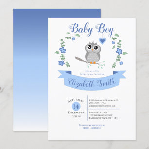 Baby Boy Cute owl baby shower Invitation