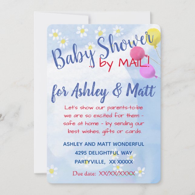 Baby Boy Daisies Balloons Baby Shower Invitation (Front)