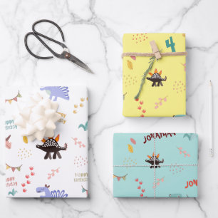 Baby Boy Dinosaur Personalized Name & Age birthday Wrapping Paper Sheet