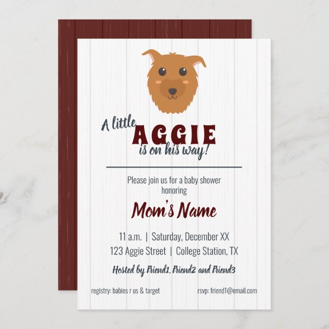 Baby Boy Dog Maroon Baby Shower Invitation (Front/Back)