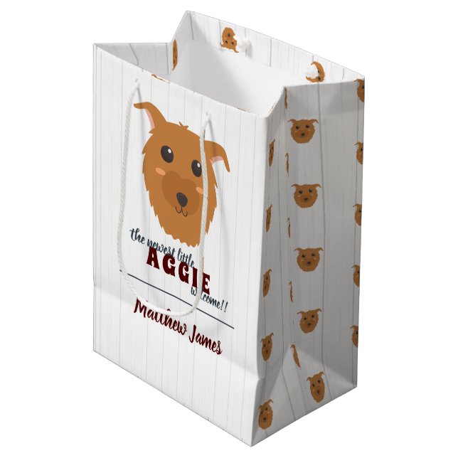 Baby Boy Dog Maroon Baby Shower Medium Gift Bag (Front Angled)