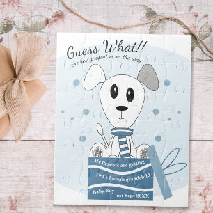 Baby Boy Dog Pregnancy Announcement (Blue) Jigsaw Puzzle