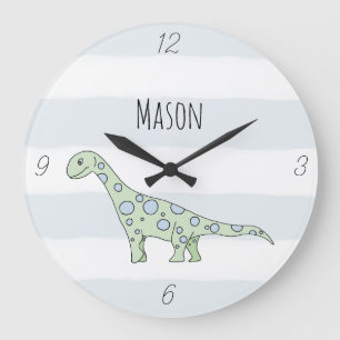 Baby Boy Doodle Dinosaur with Name Nursery Large Clock
