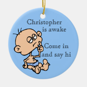 Baby boy door hanger Personalize name Ceramic Ornament