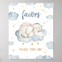 Baby Boy Douche Faveurs Poster Signe - Elephant
