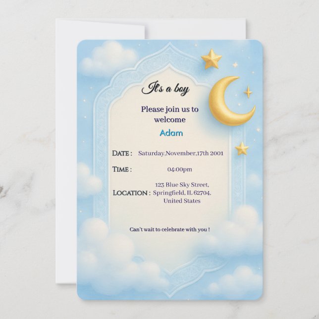 Baby Boy Douche Invitation - Blue Elegant Design (Devant)