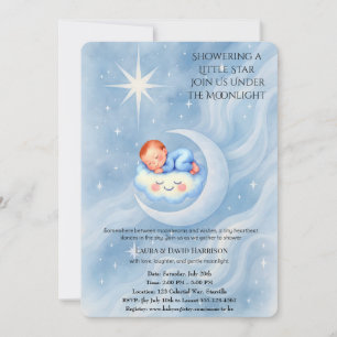 Baby Boy Douche Invitation Lune Étoiles Aquarelle