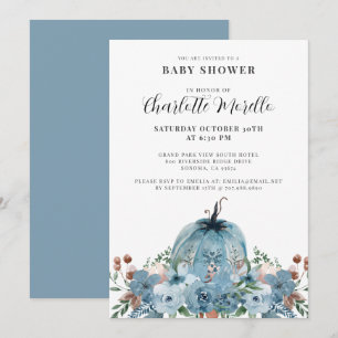 Baby Boy Dusty Blue Autumn Pumpkin Invitation