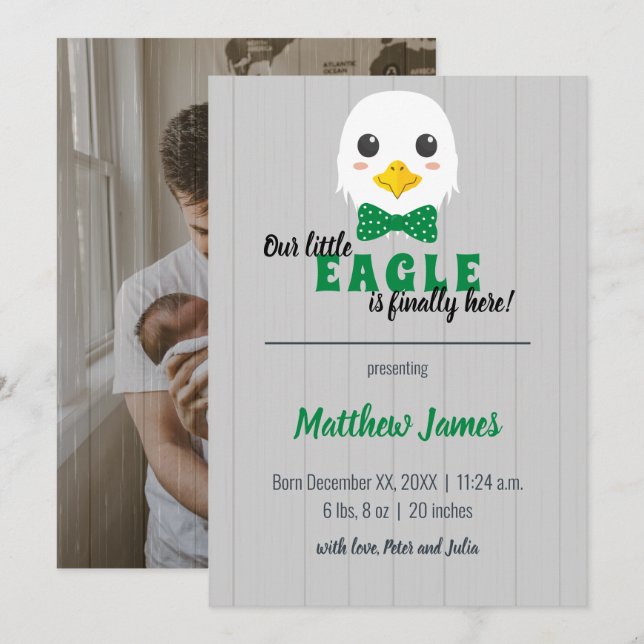 Baby Boy Eagle Green Vertical Baby Announcement (Front/Back)