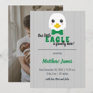 Baby Boy Eagle Green Vertical Baby Faire-part