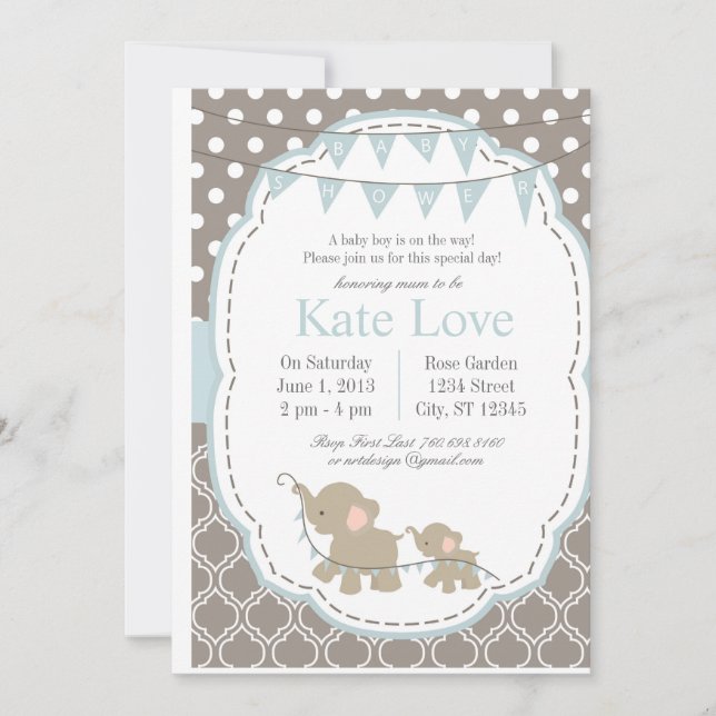 Baby Boy Elephant - Baby Shower Invitation (Front)