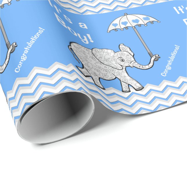 Baby Boy Elephant Baby Shower Wrapping Paper (Roll Corner)
