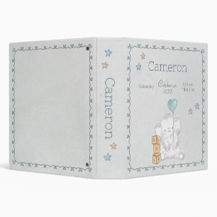 Baby Boy Elephant Custom Name and Birth Details Binder
