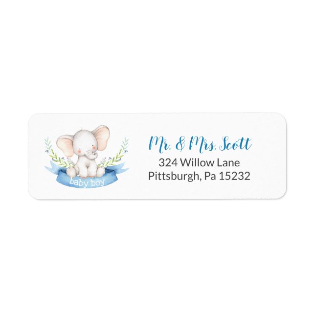 Baby Boy Elephant Return Address Label (Front)